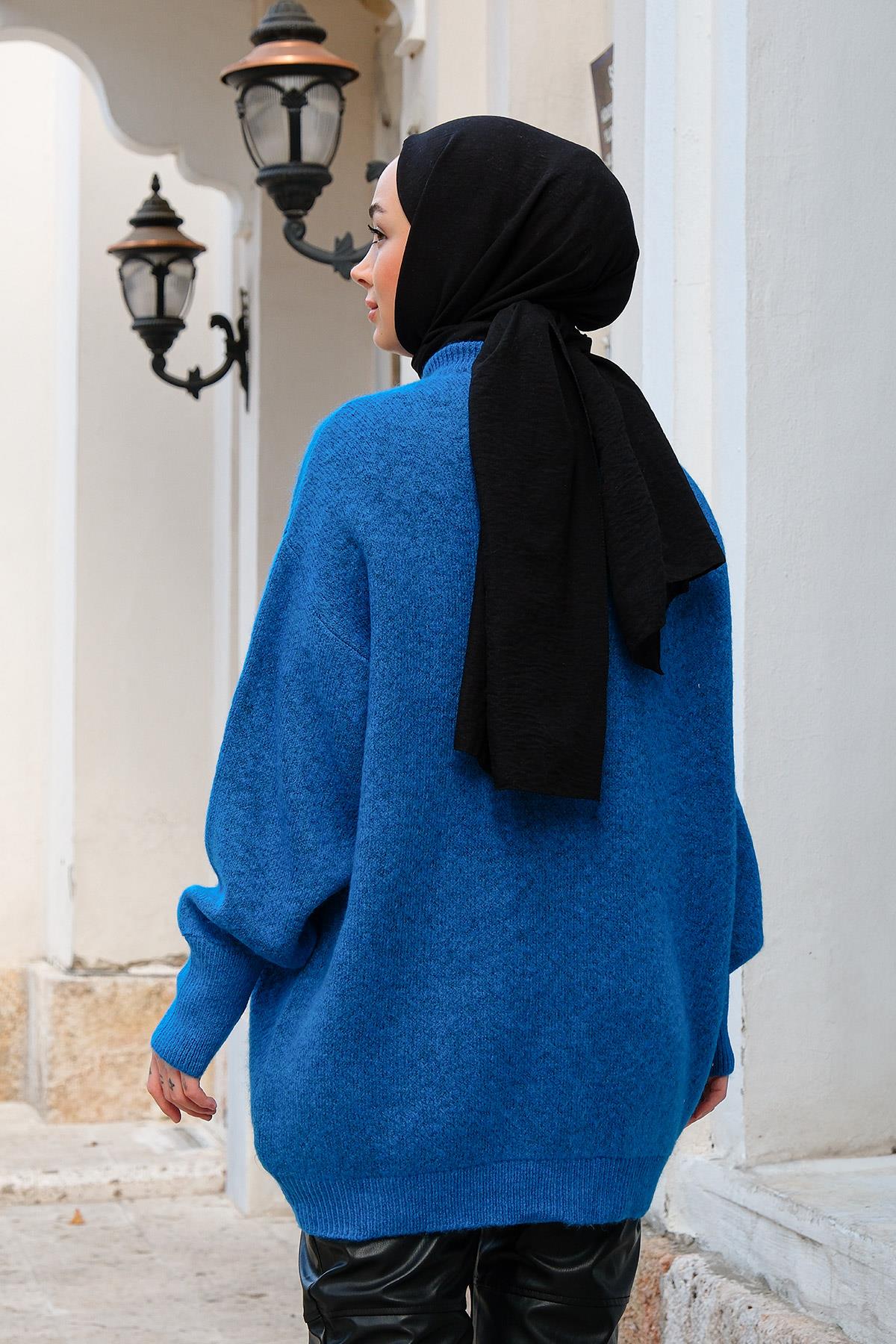 Oversize Triko Hırka Mavi