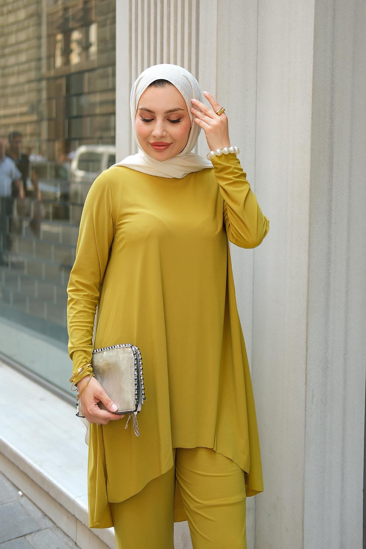 Paçası Lastik Detaylı Takım Yağ Yeşil