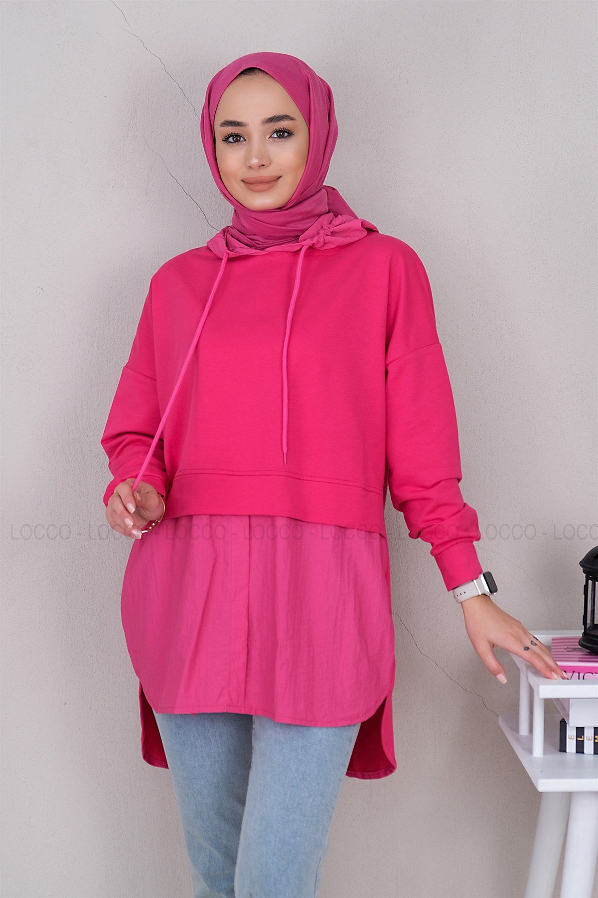 Uygun Fiyatlı PARASUT DETAY TUNIK FUSYA | Loccomoda.com 
