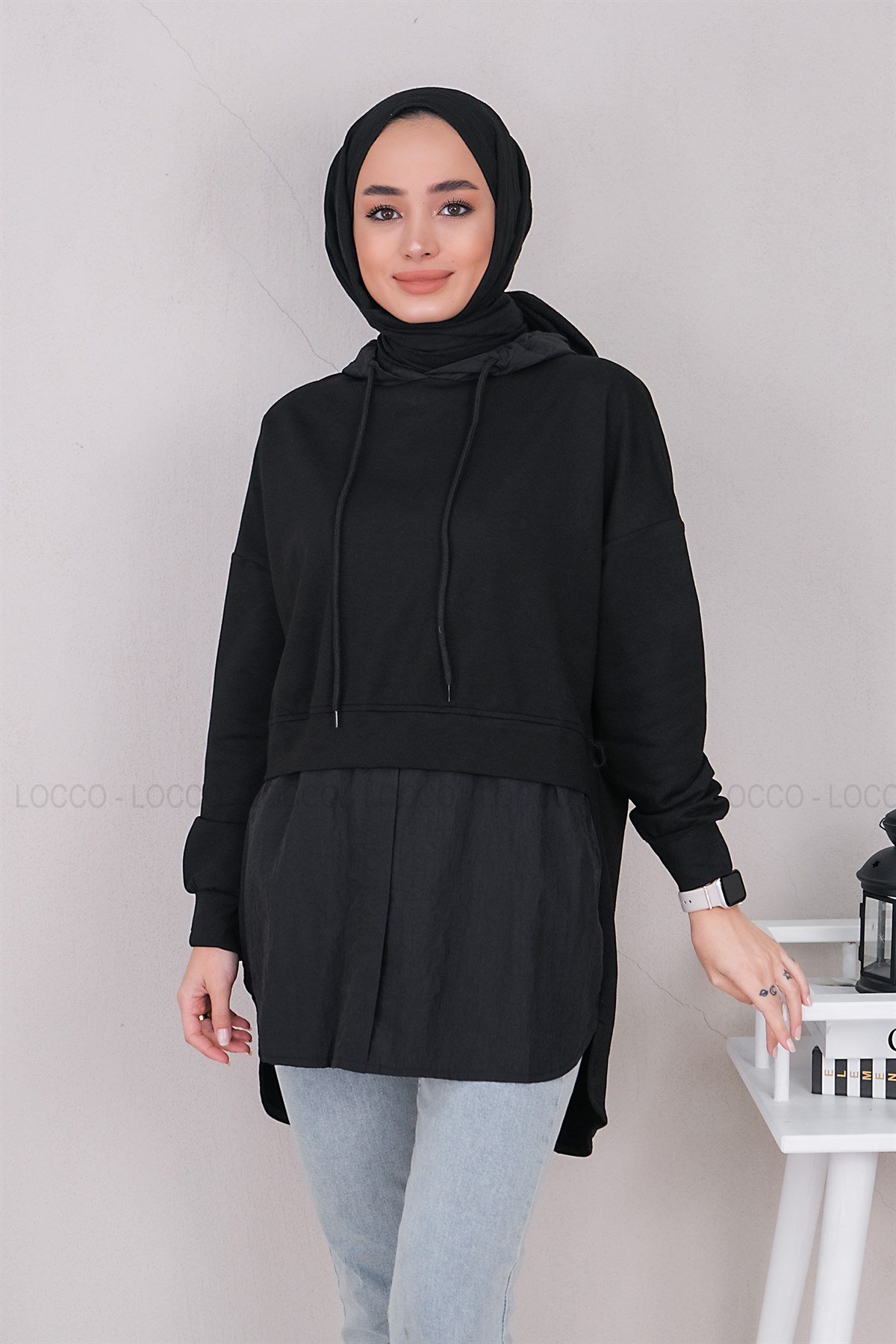 Uygun Fiyatlı PARASUT DETAY TUNIK SIYAH | Loccomoda.com 