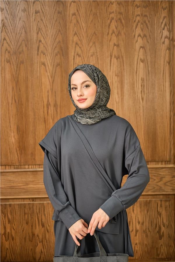 Parça Bağlamalı Elbise Antrasit