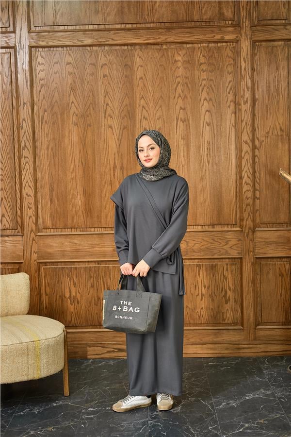 Parça Bağlamalı Elbise Antrasit