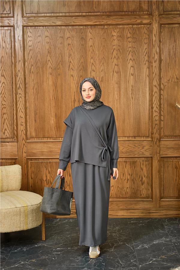 Parça Bağlamalı Elbise Antrasit