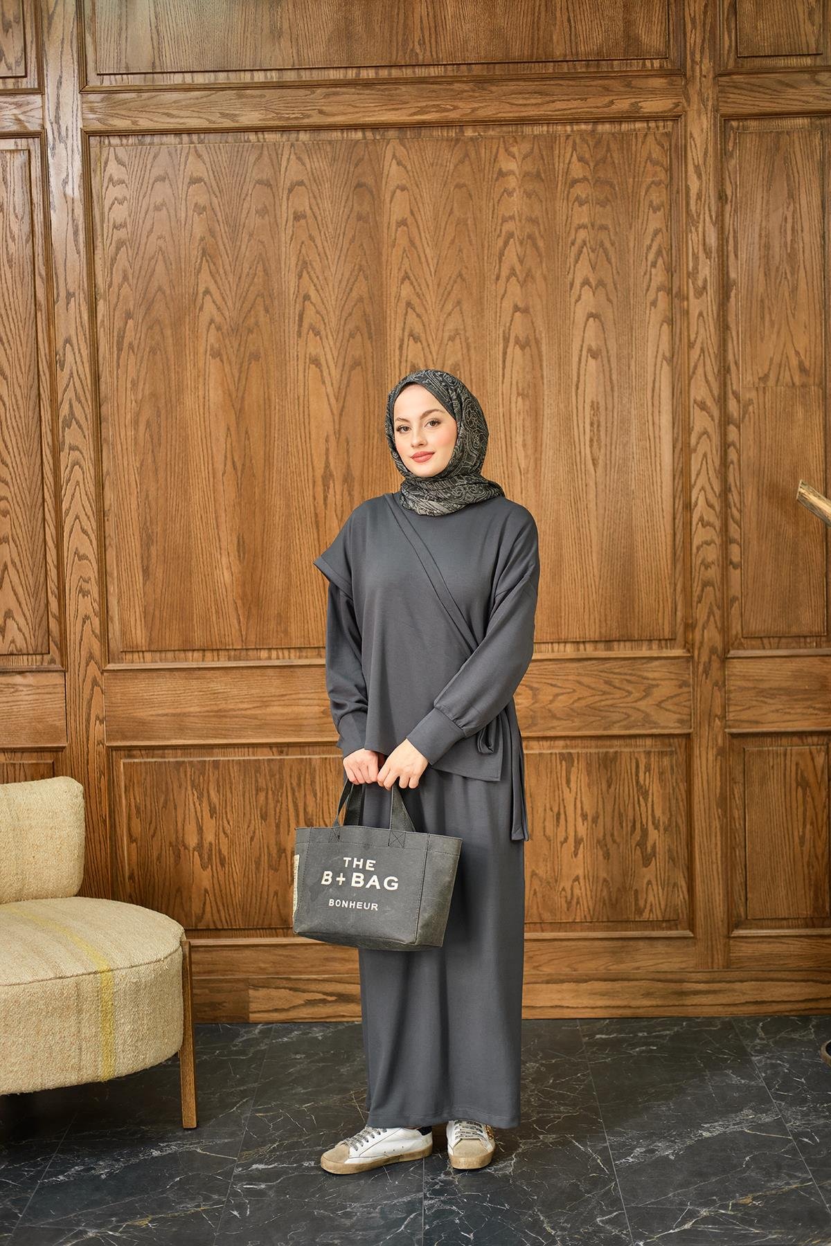 Parça Bağlamalı Elbise Antrasit