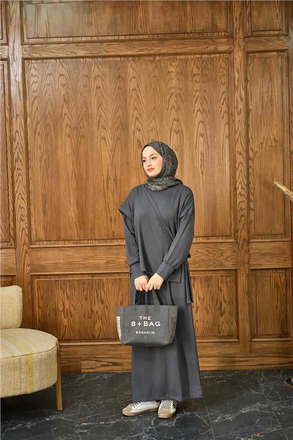 Parça Bağlamalı Elbise Antrasit