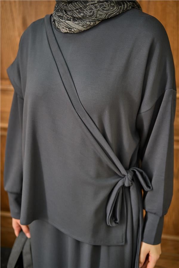 Parça Bağlamalı Elbise Antrasit