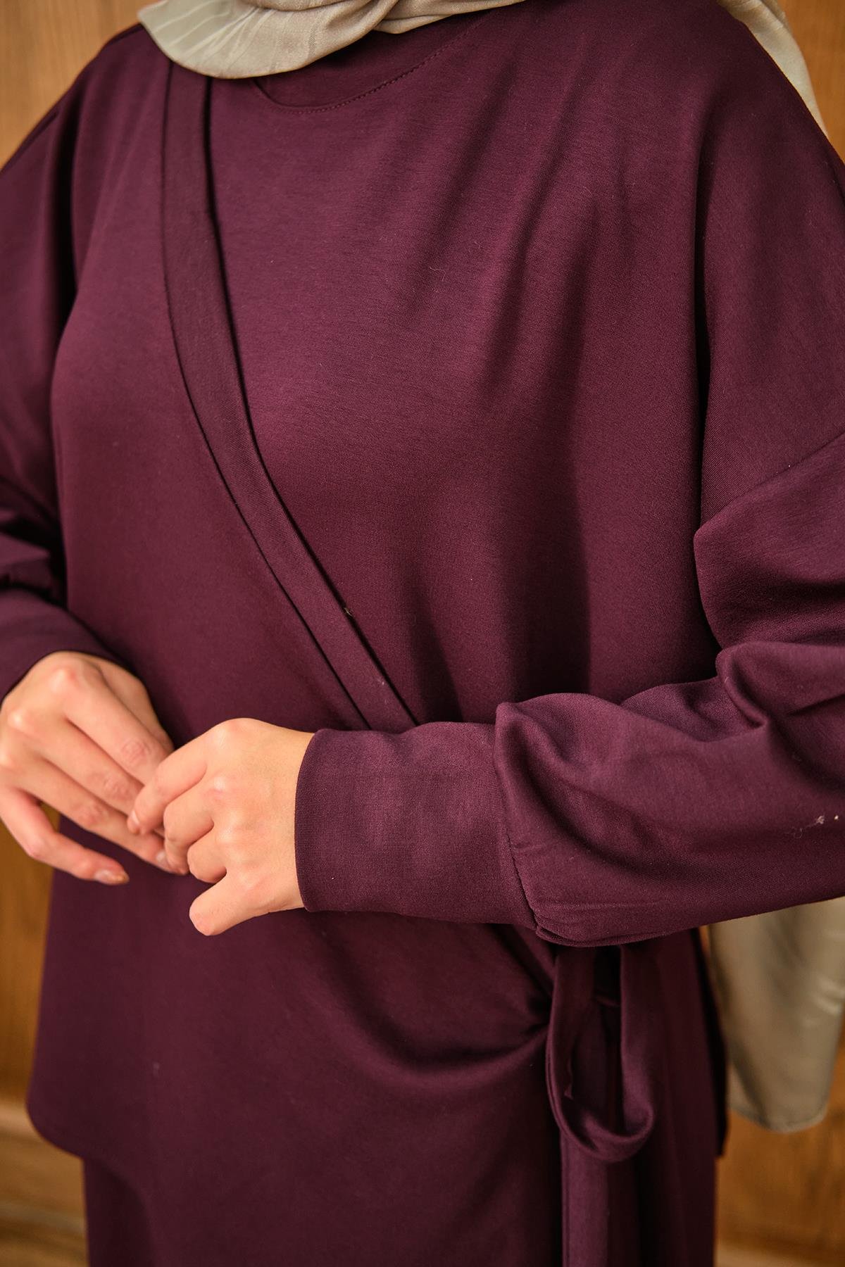 Parça Bağlamalı Elbise Mürdüm