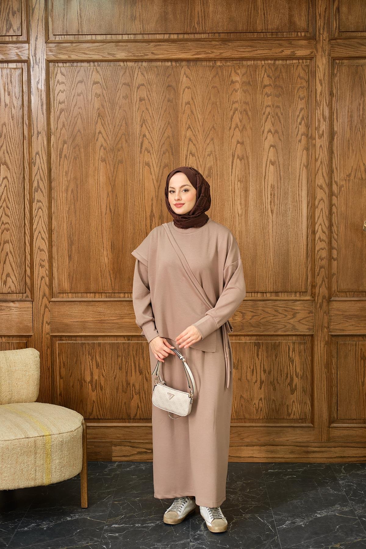 Parça Bağlamalı Elbise Vizon