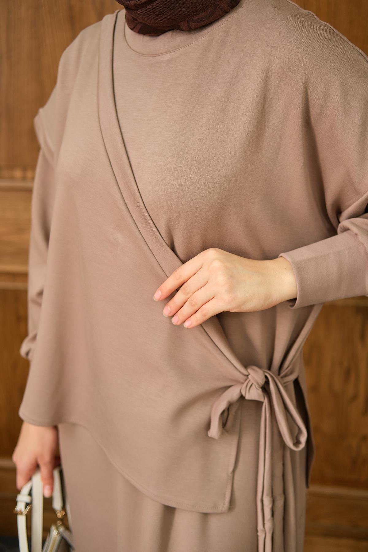 Parça Bağlamalı Elbise Vizon