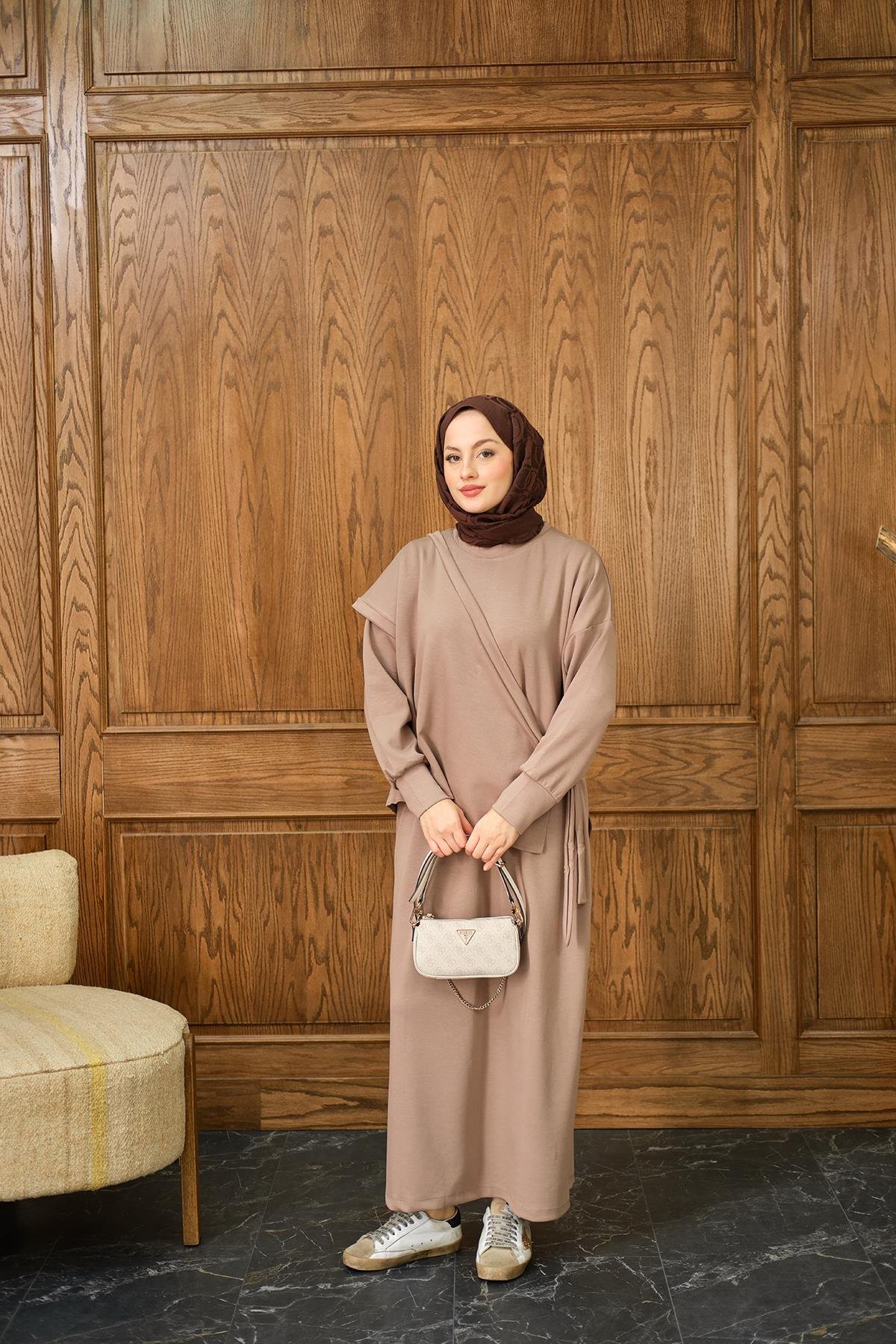 Parça Bağlamalı Elbise Vizon