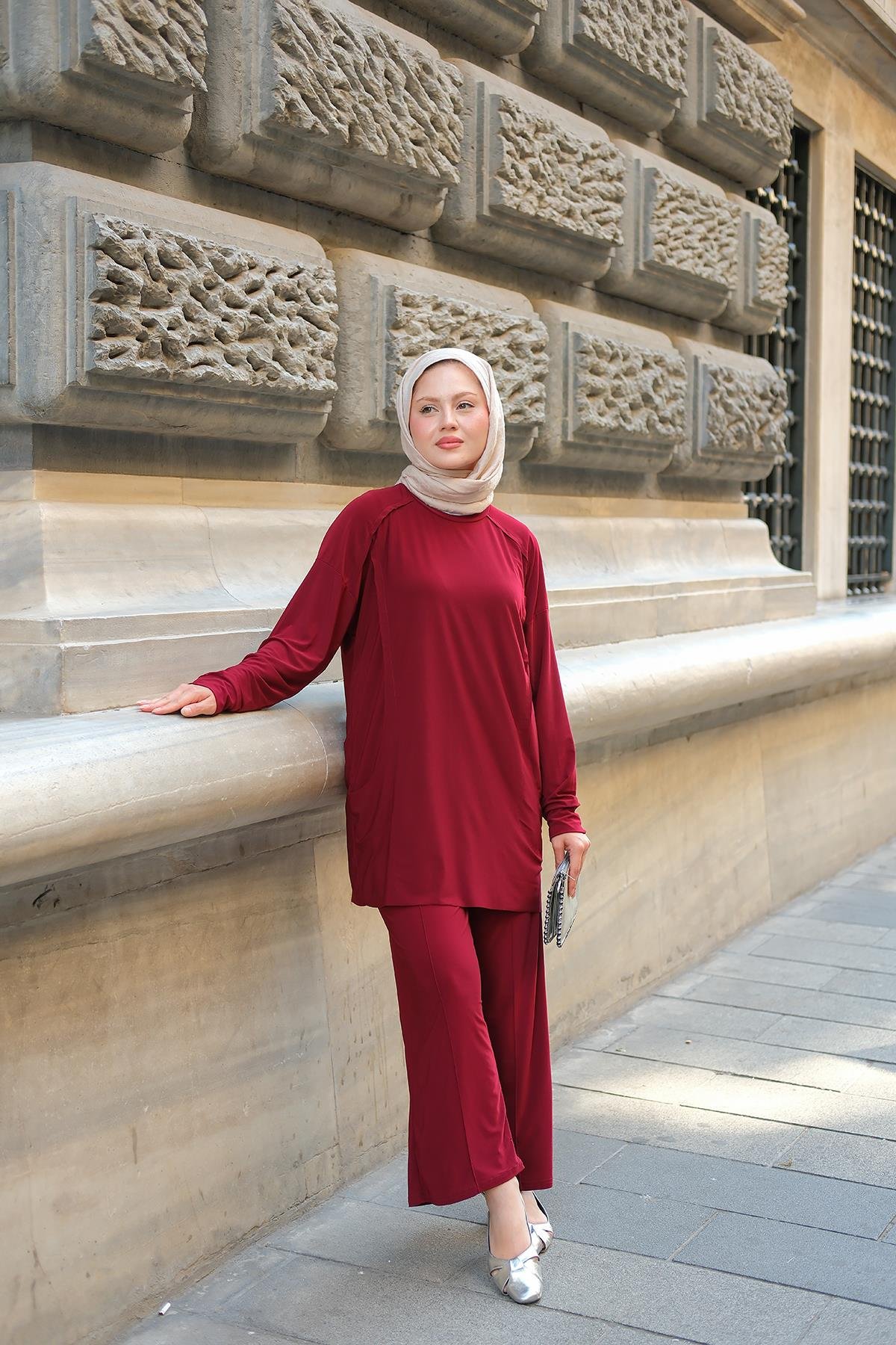 Parça Detay İkili Takım Bordo