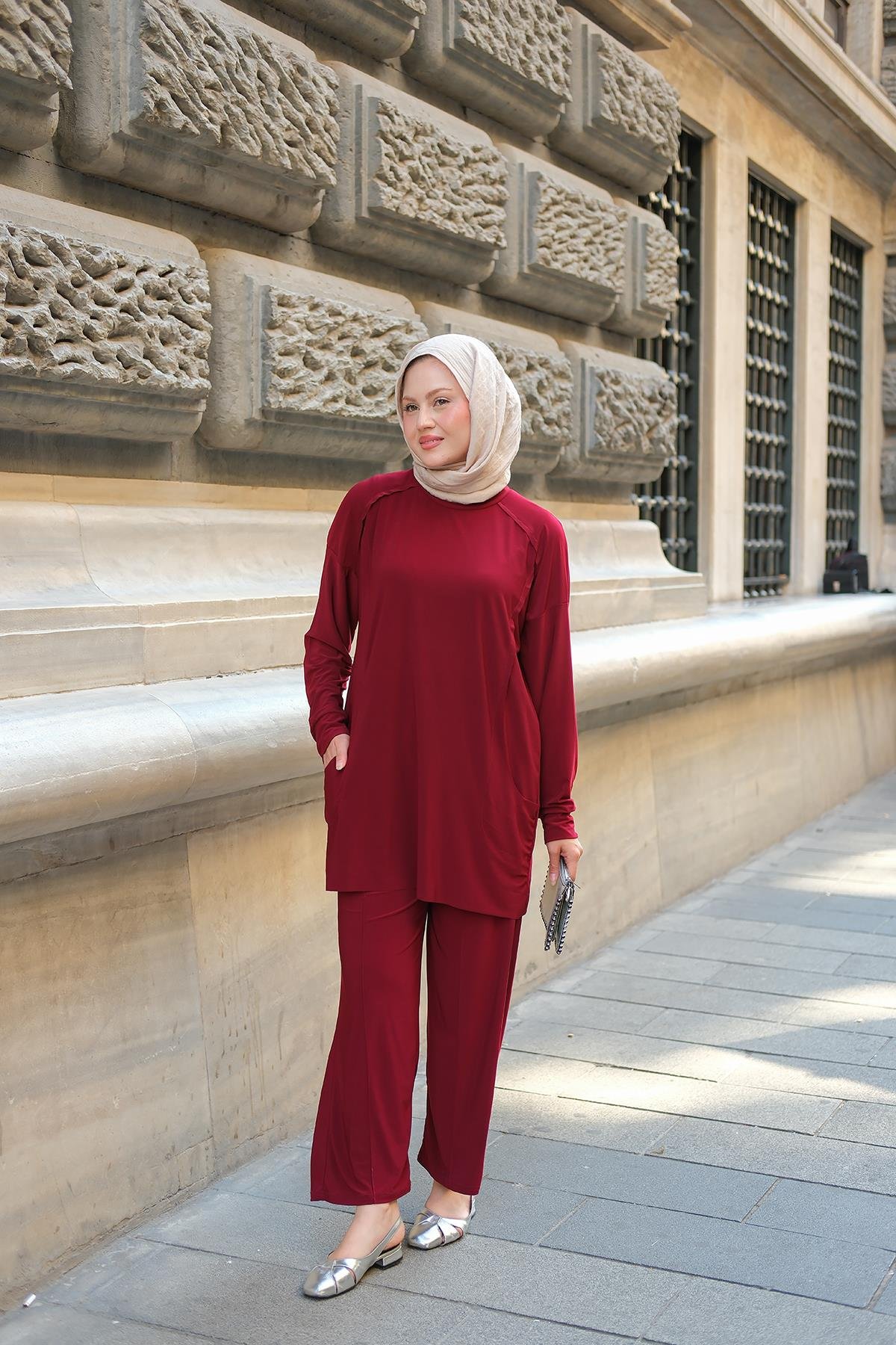 Parça Detay İkili Takım Bordo