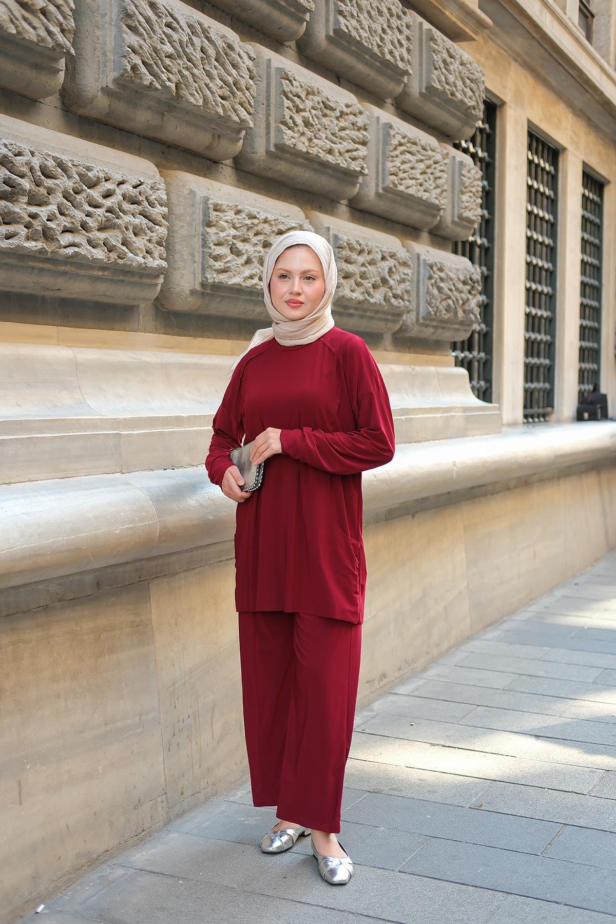 Parça Detay İkili Takım Bordo