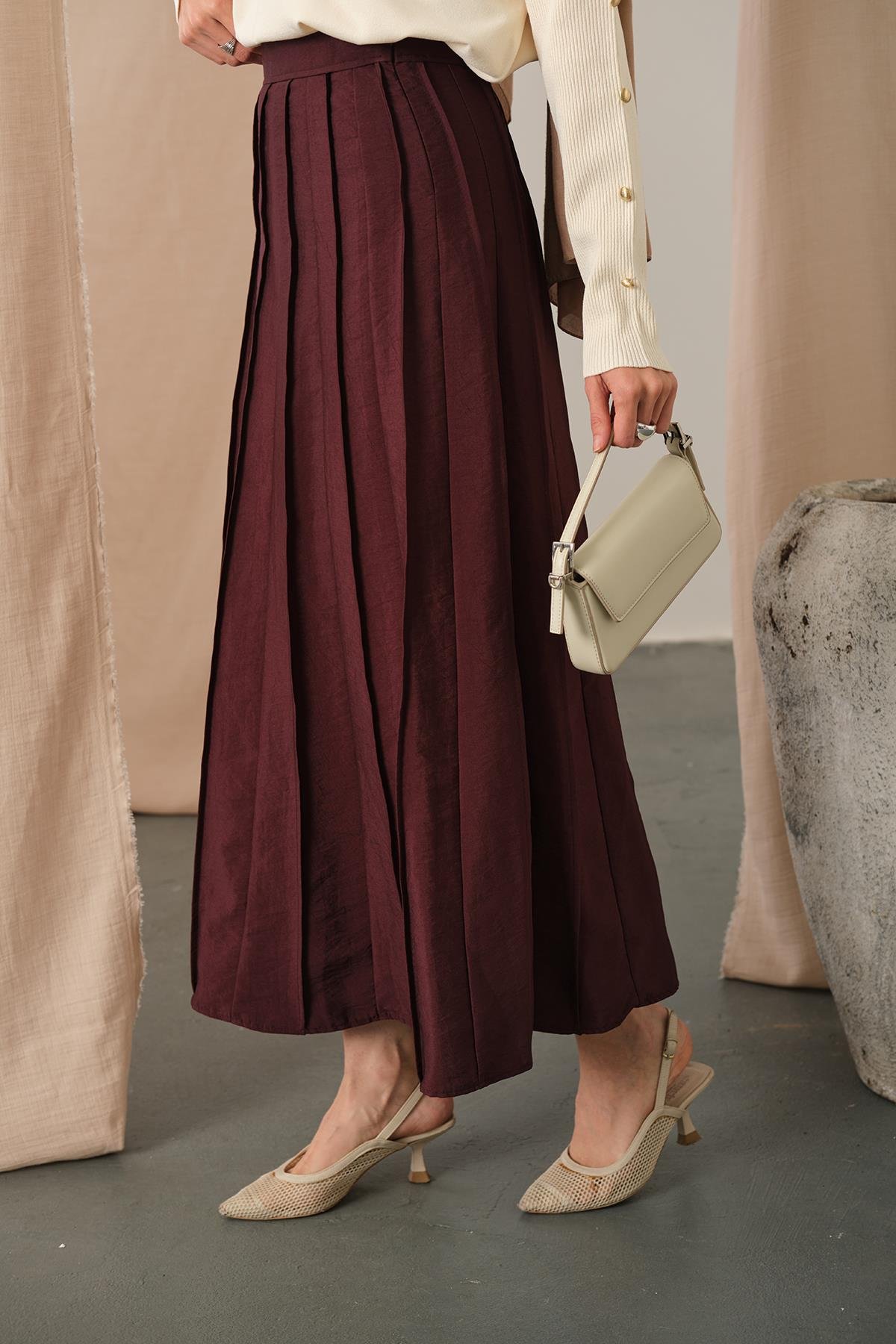 Parçalı Cupra Etek Bordo