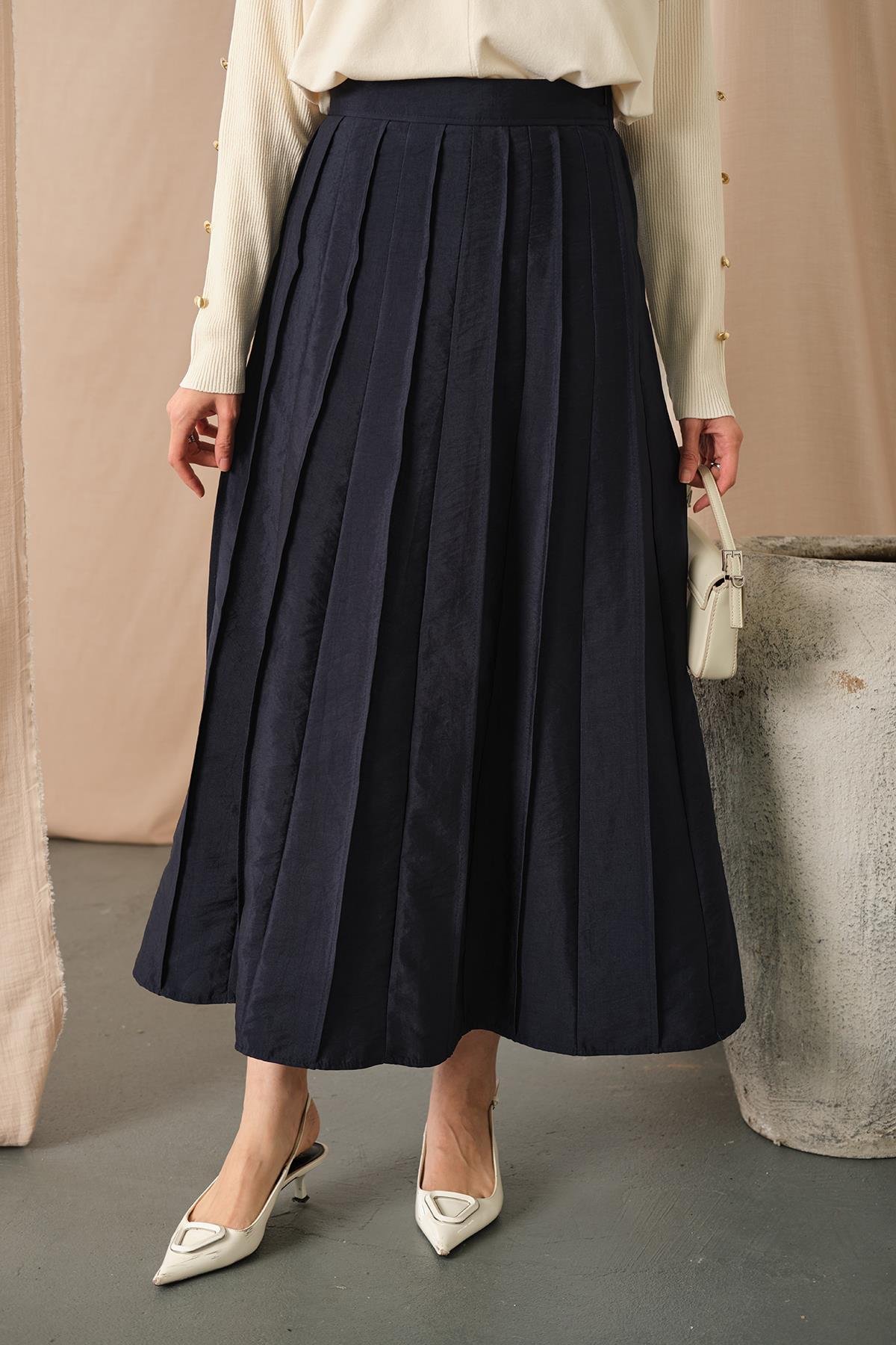 Parçalı Cupra Etek Lacivert