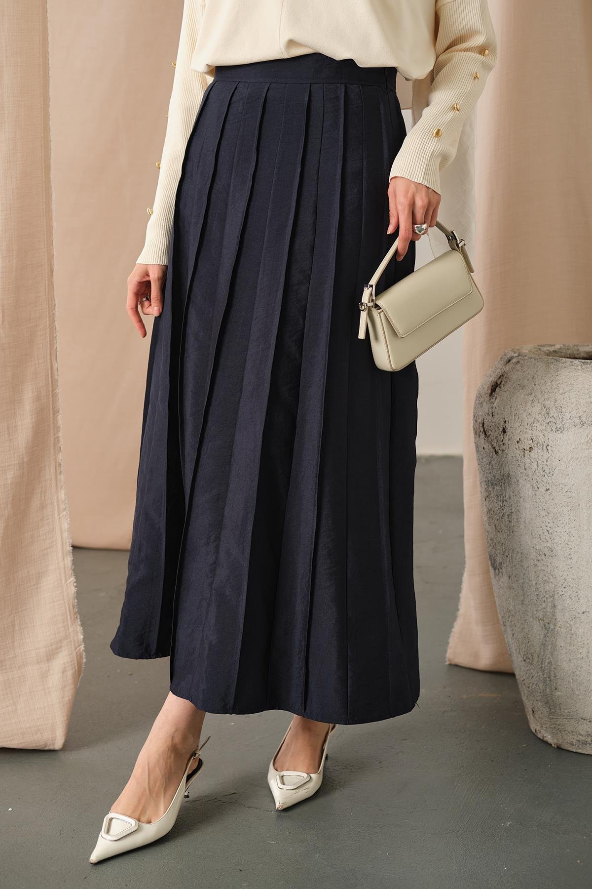 Parçalı Cupra Etek Lacivert