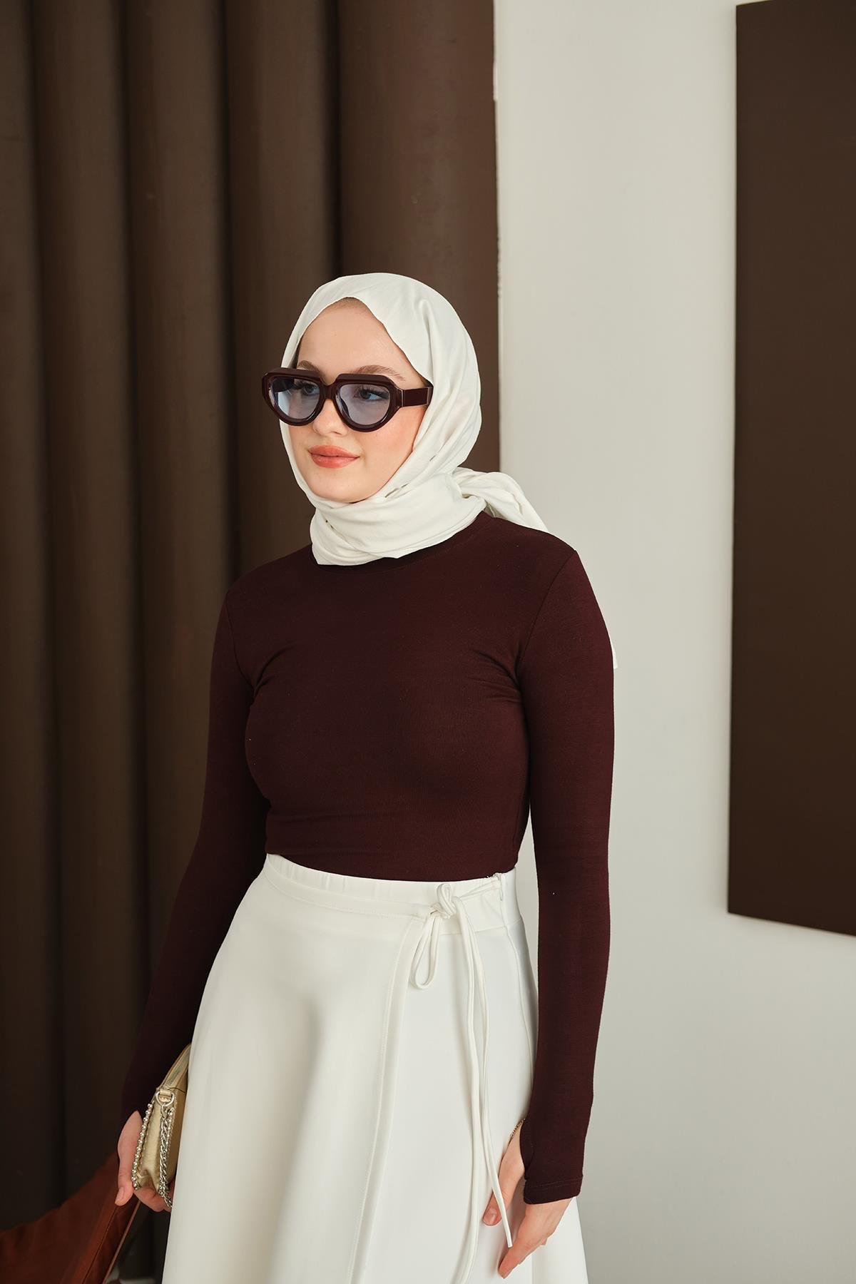 Parmak Geçirmeli Body Bordo