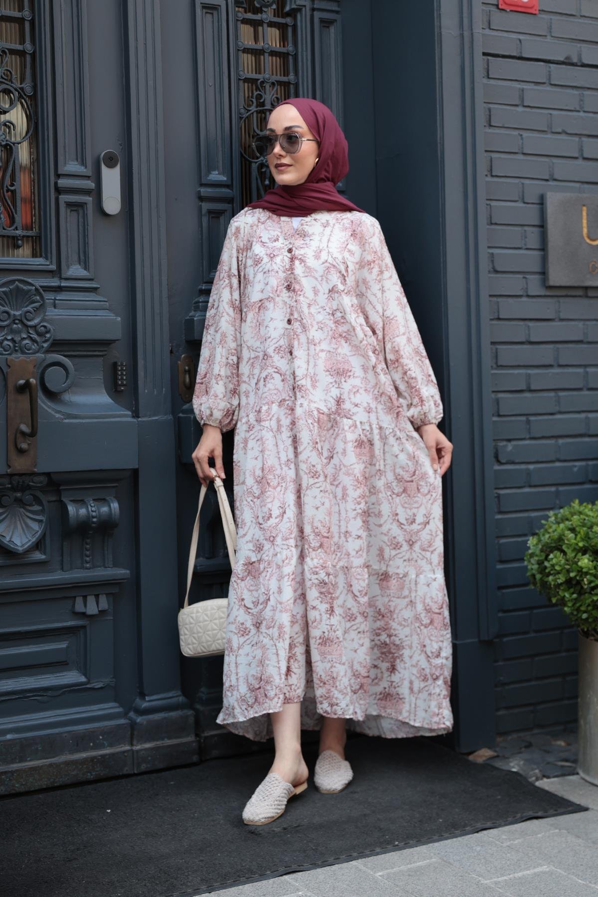 Pastoral Desen Elbise Bordo