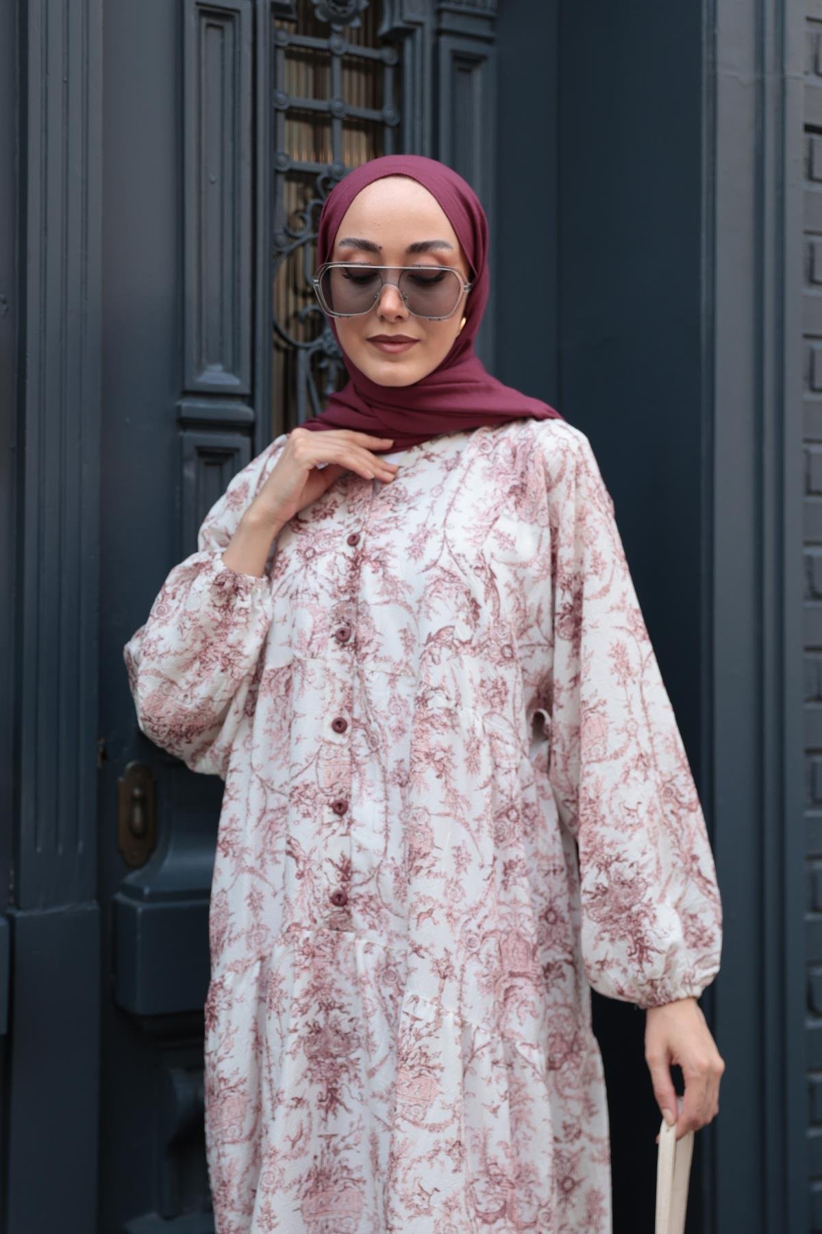 Pastoral Desen Elbise Bordo