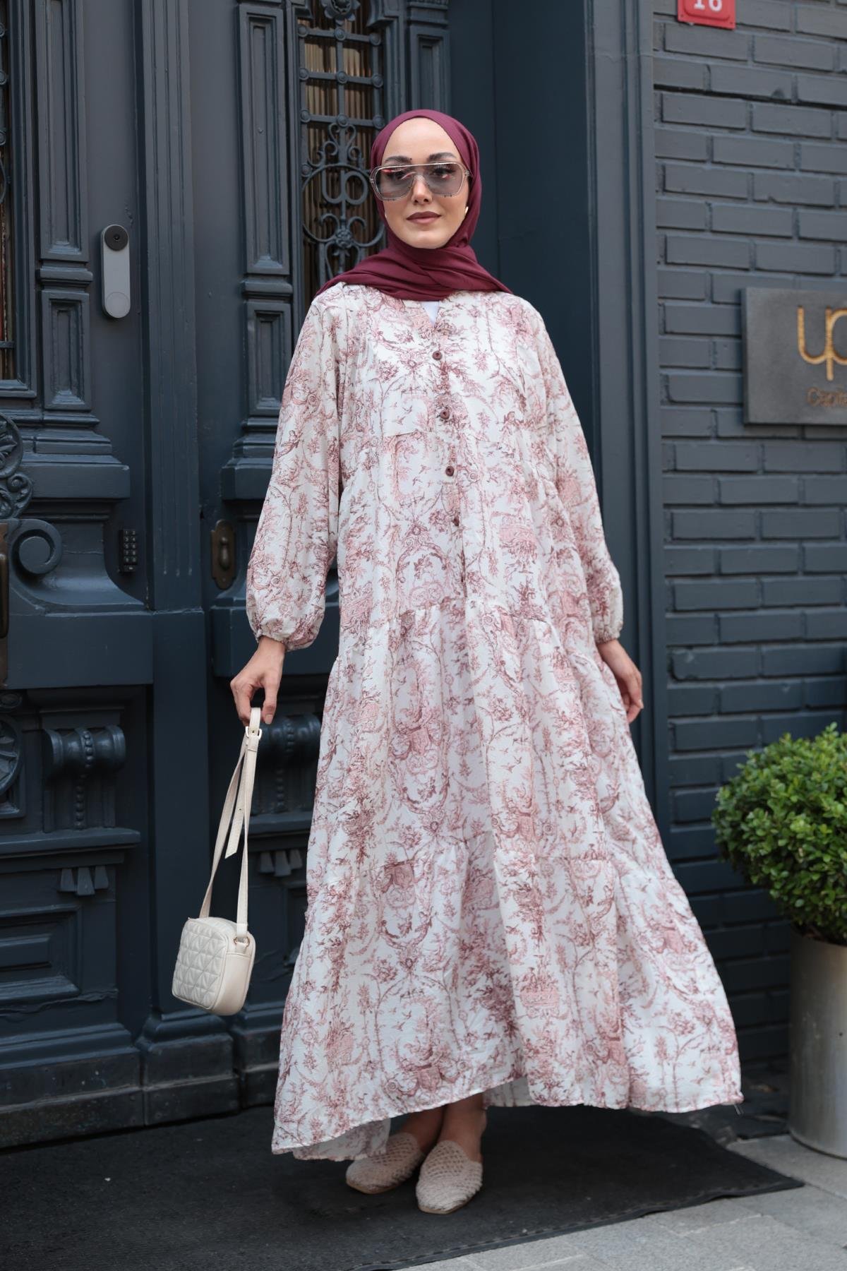 Pastoral Desen Elbise Bordo