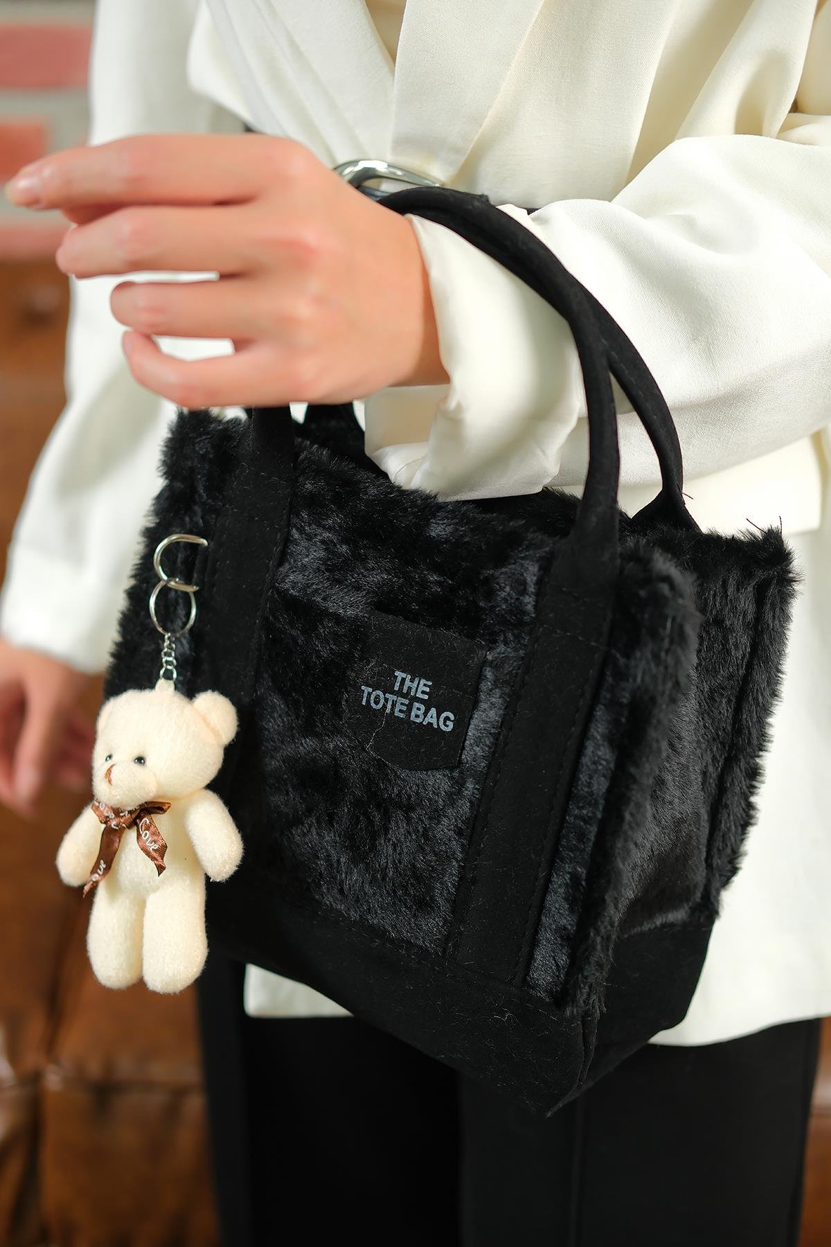 Peluş Ve Ayıcık Detay Çanta Siyah