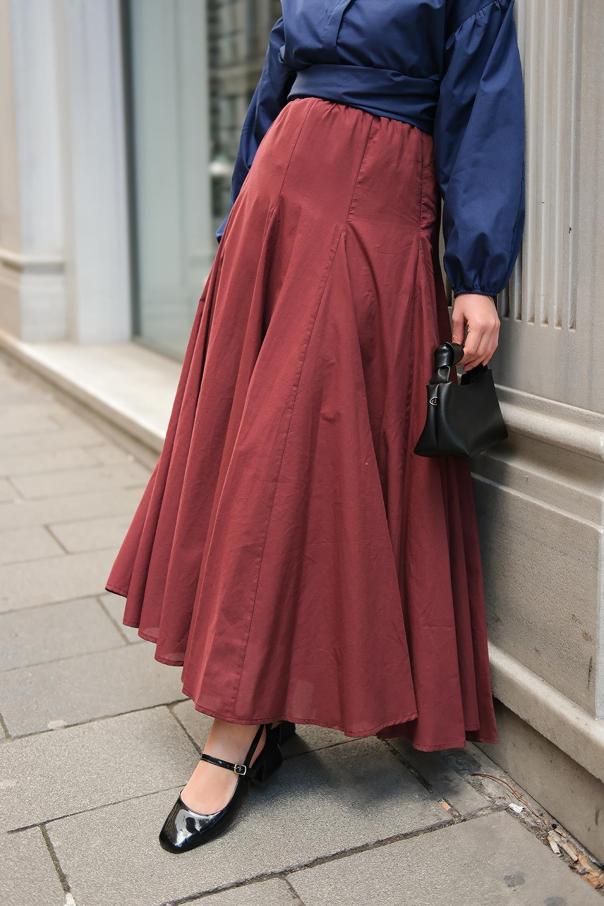 Pile Detaylı Vual Etek Bordo