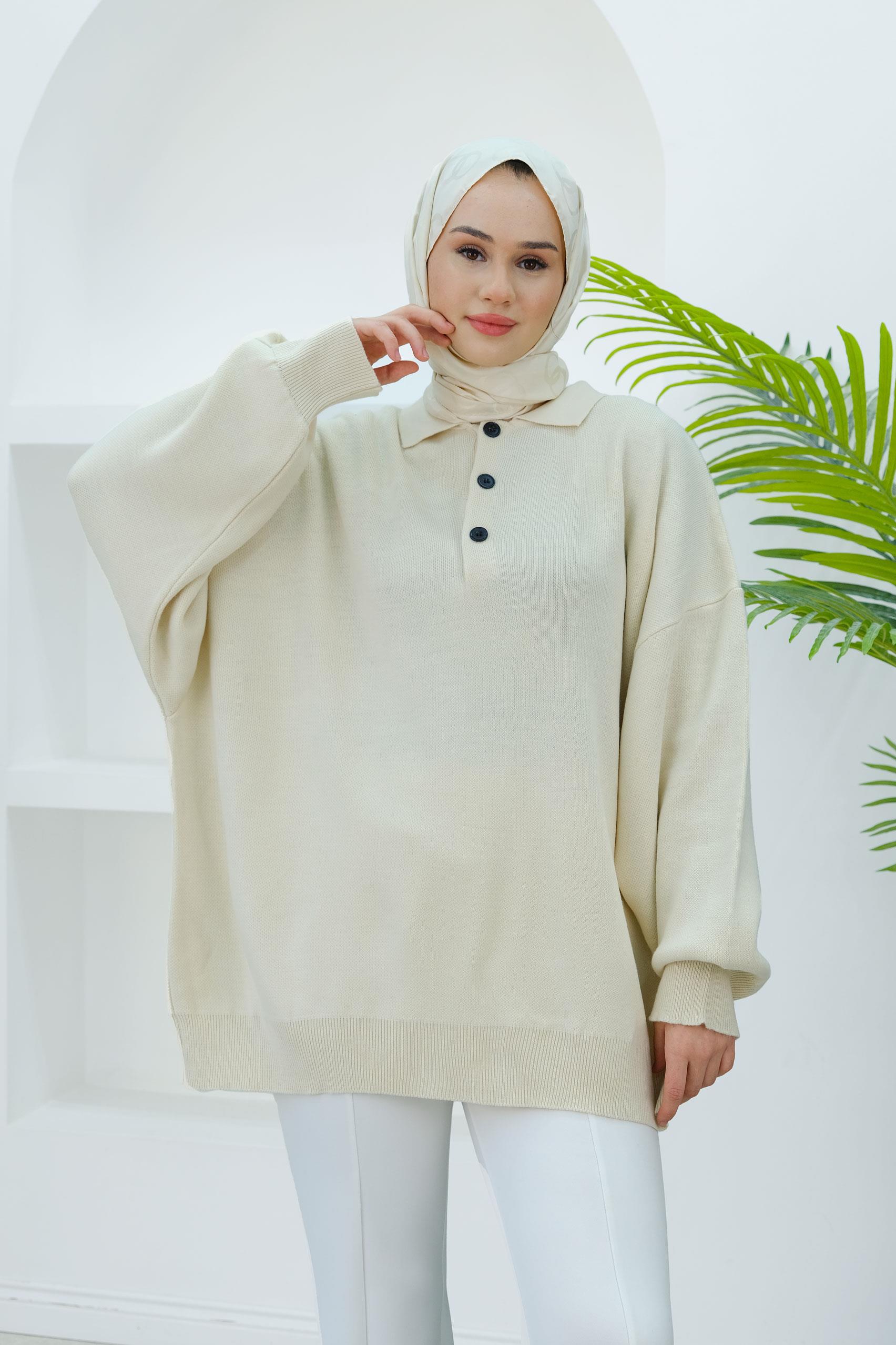 Polo Yaka Tunik Krem