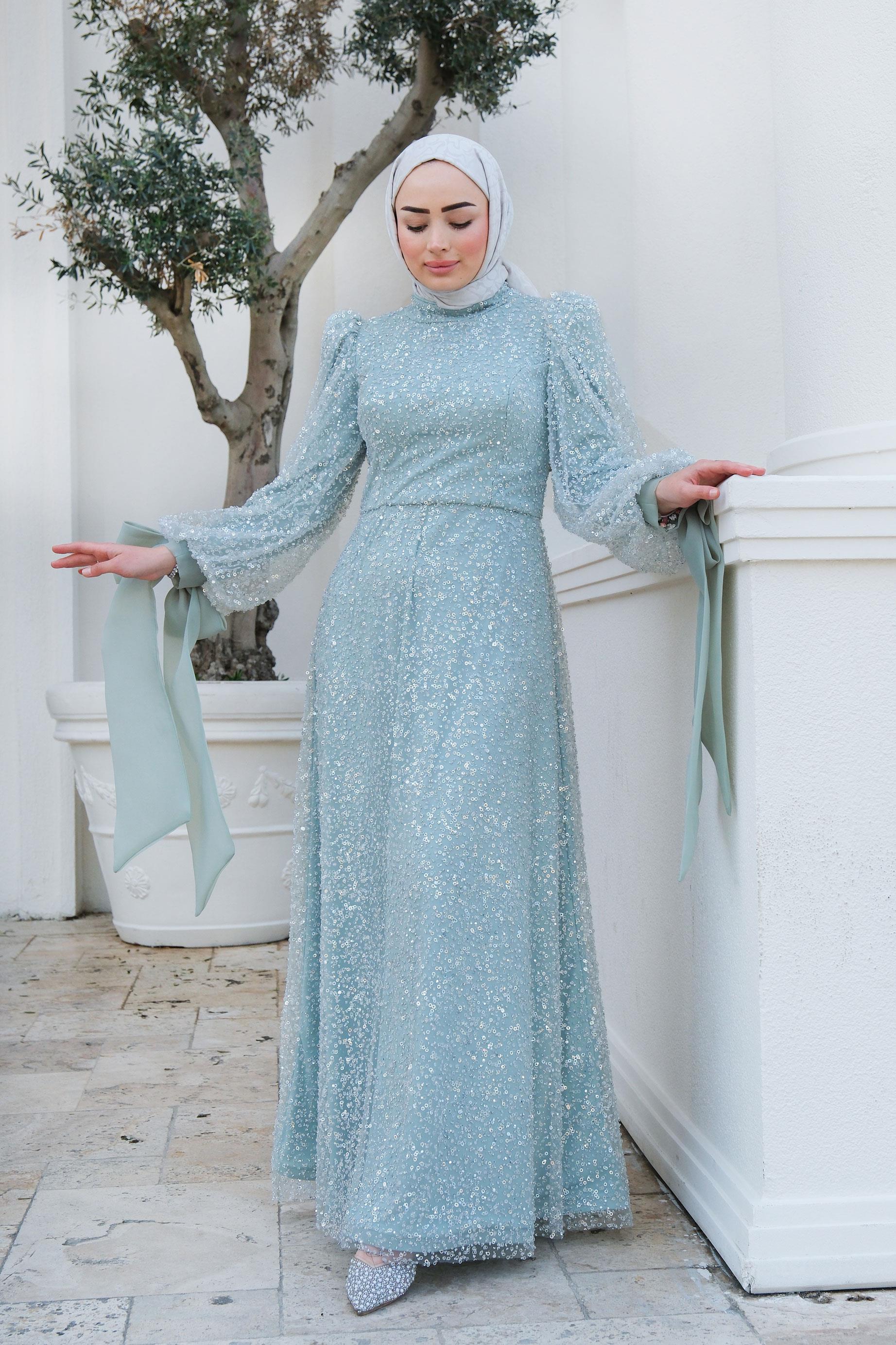 Pul Detay Abiye Su Yeşil