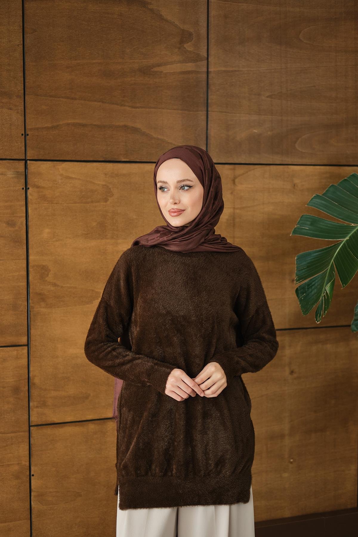 Püsküllü Tunik Kahverengi