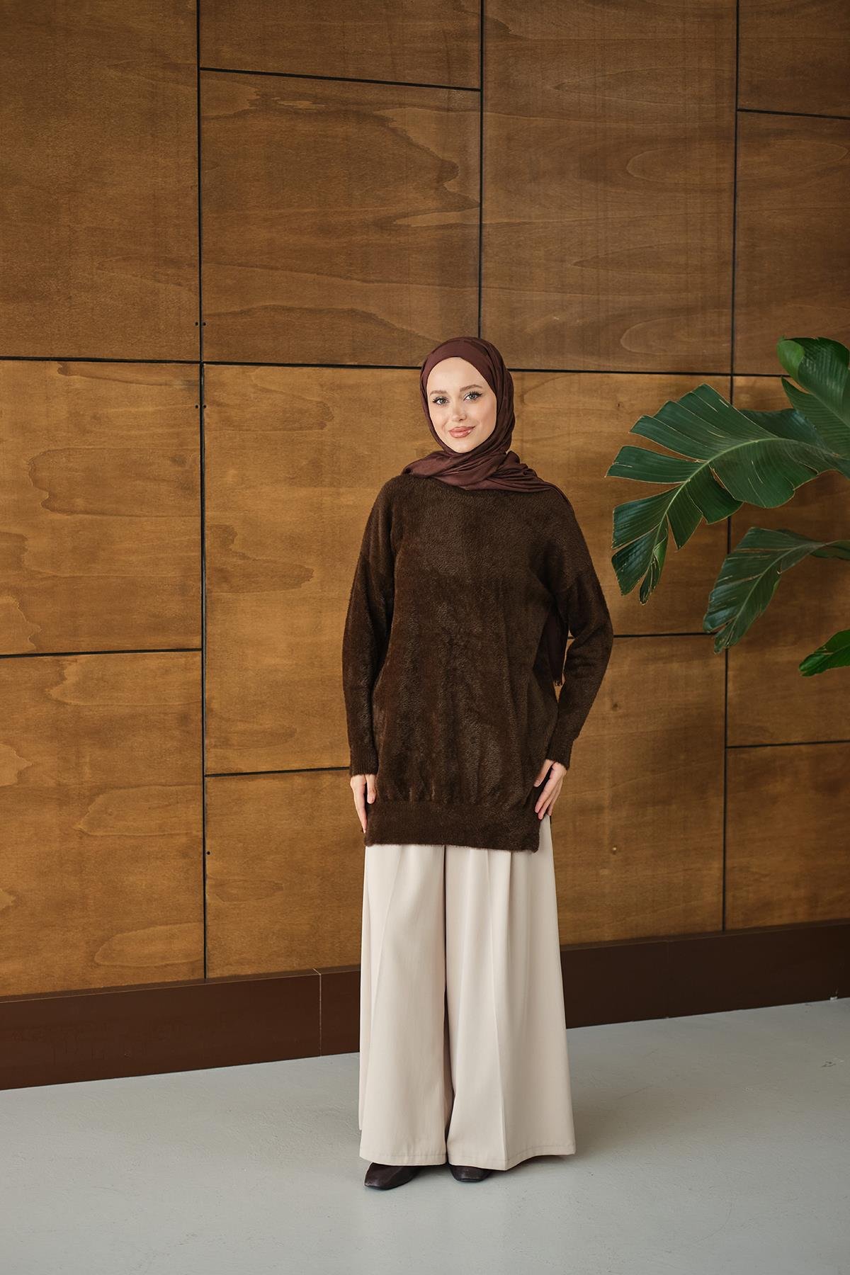 Püsküllü Tunik Kahverengi