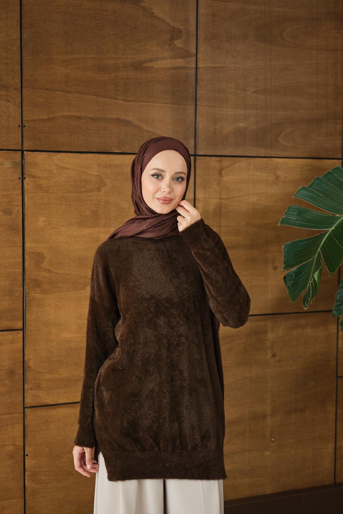 Püsküllü Tunik Kahverengi