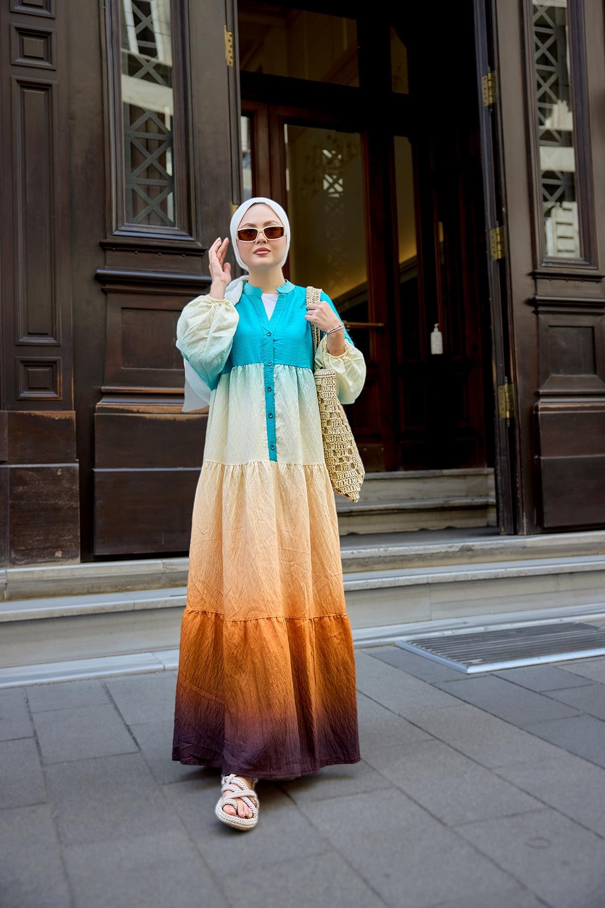 Renkli Batik Elbise Mavi