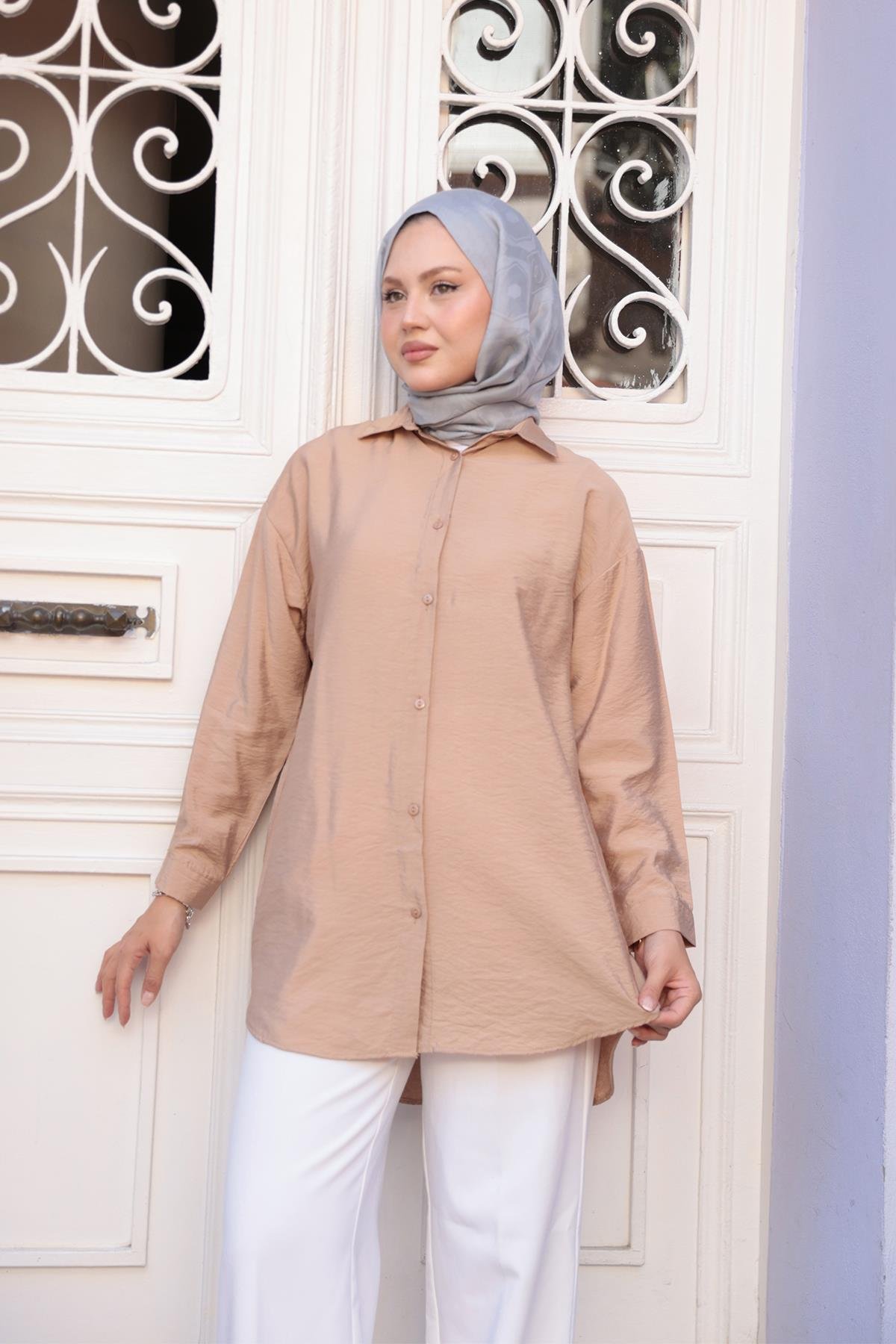 Rita Kraş Gömlek Vizon