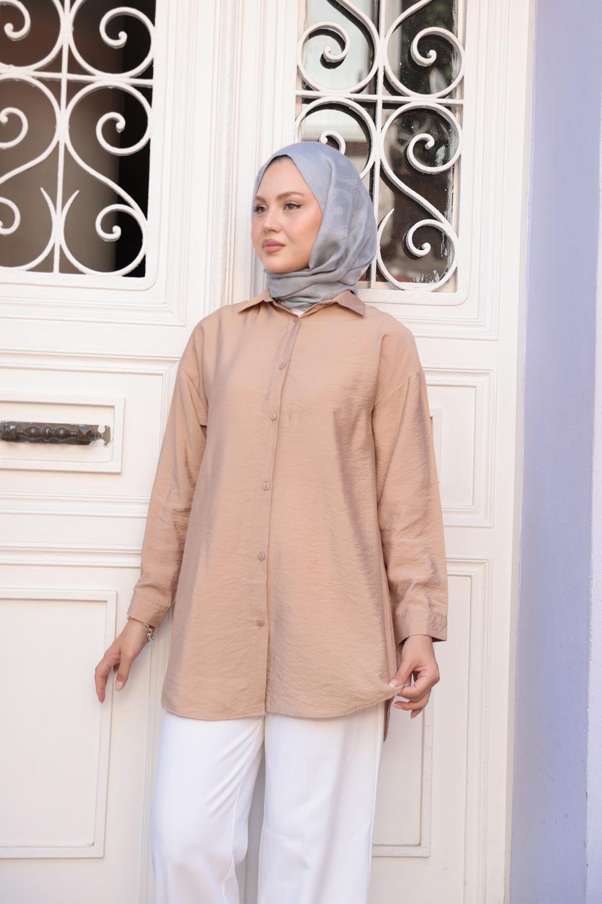 Rita Kraş Gömlek Vizon