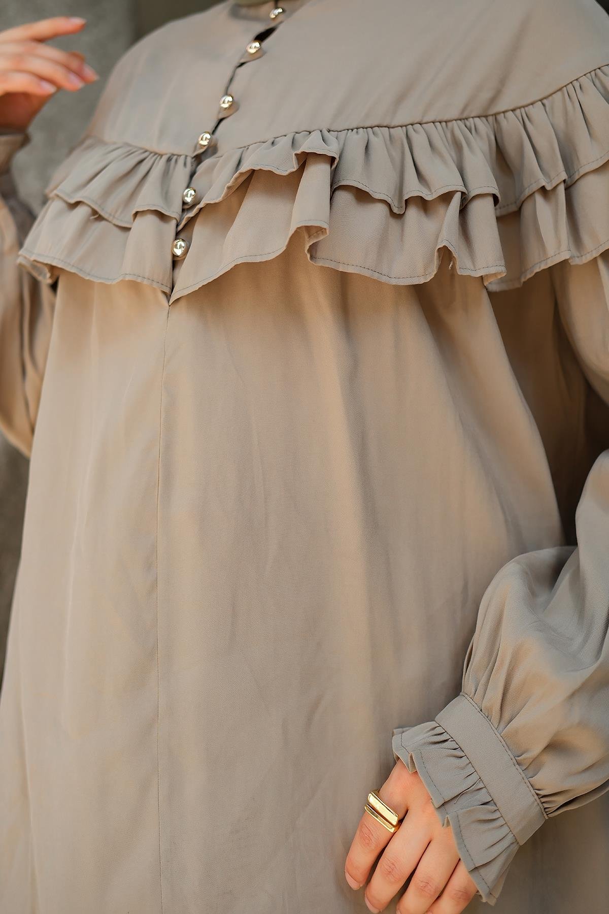 Robası Fırfırlı Cupra Tencel Gömlek Küf Yeşil