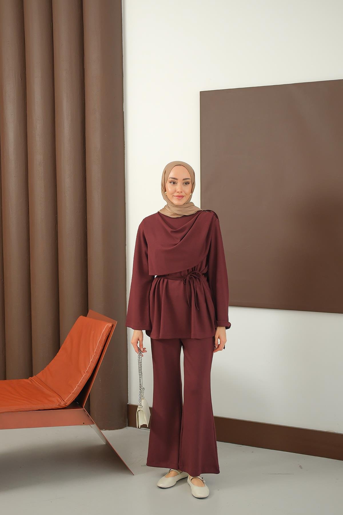 Şal Detay Takım Bordo