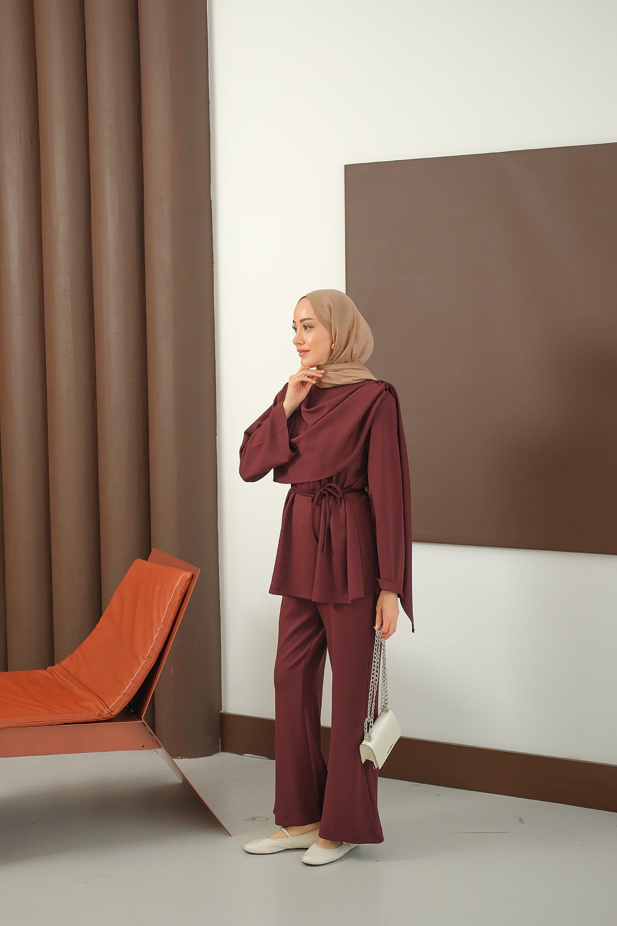Şal Detay Takım Bordo