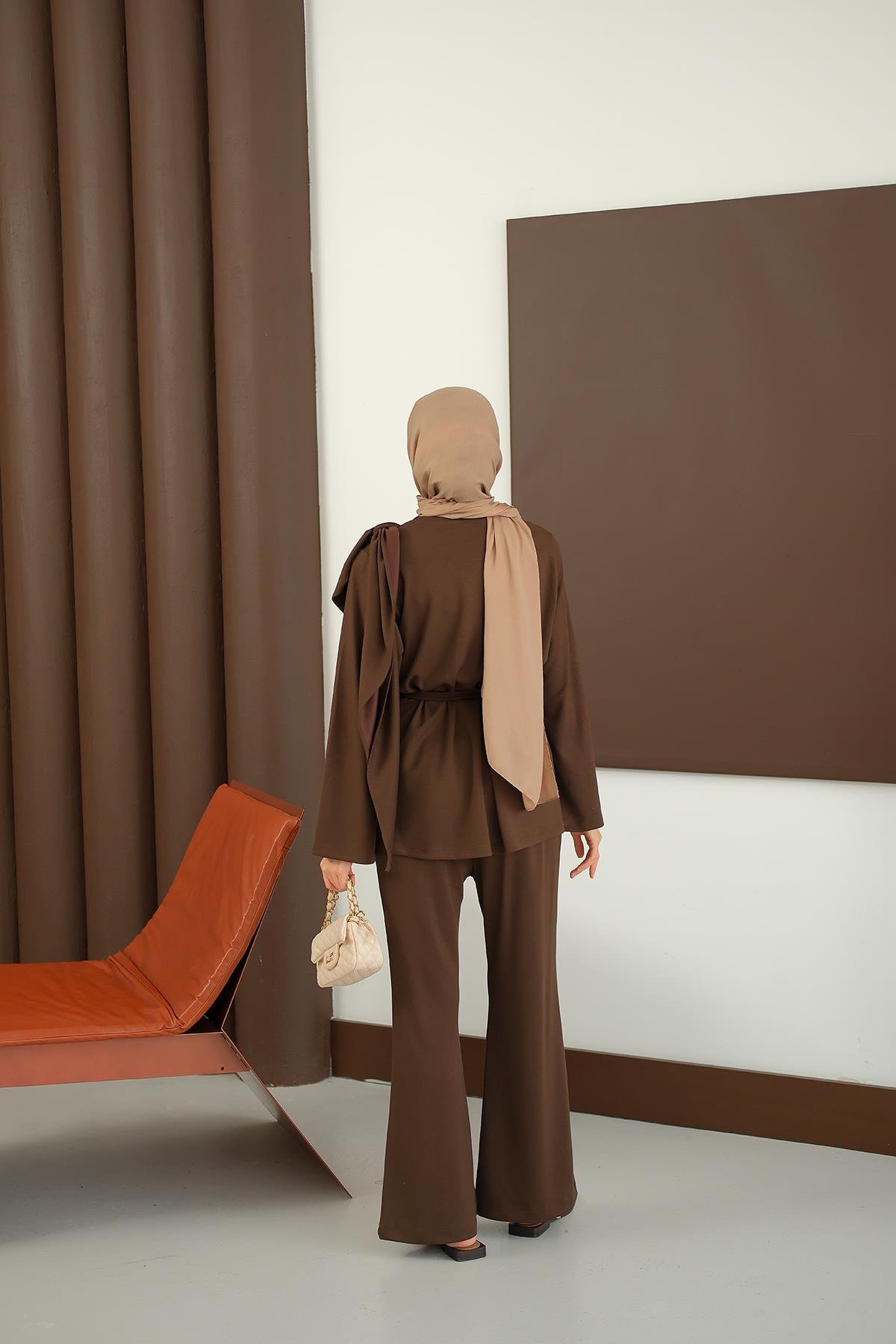 Şal Detay Takım Kahverengi