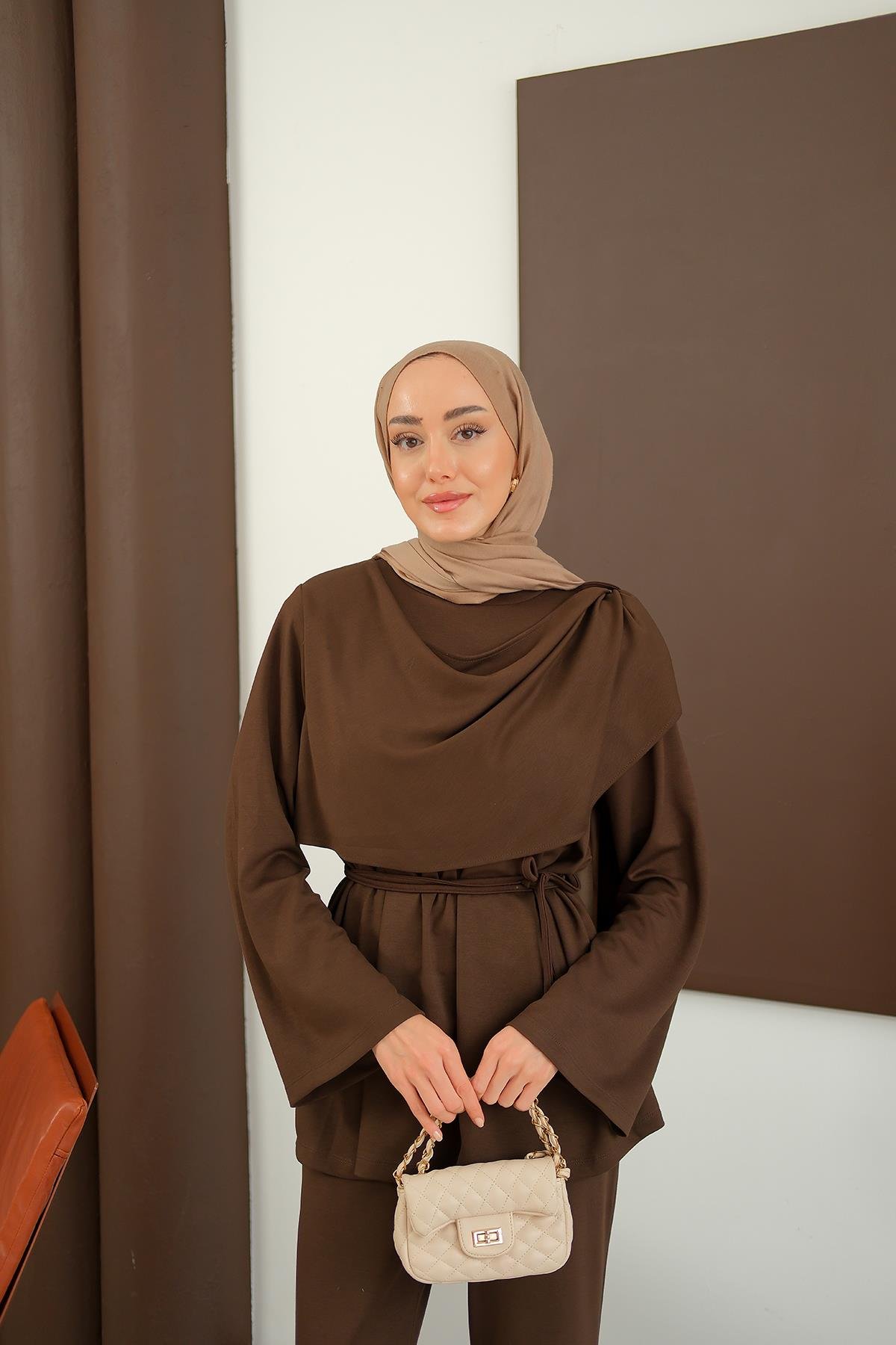 Şal Detay Takım Kahverengi