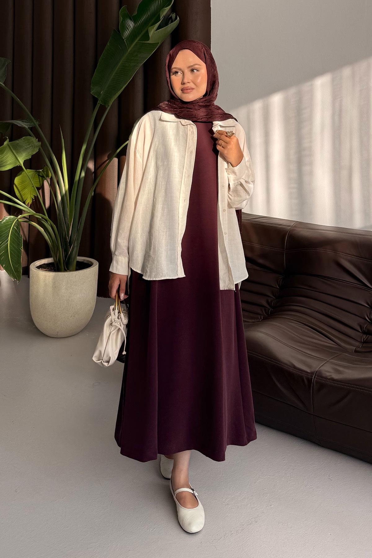 Sıfır Kol Elbise Bordo