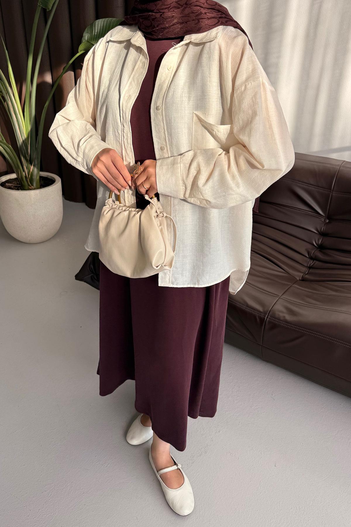 Sıfır Kol Elbise Bordo