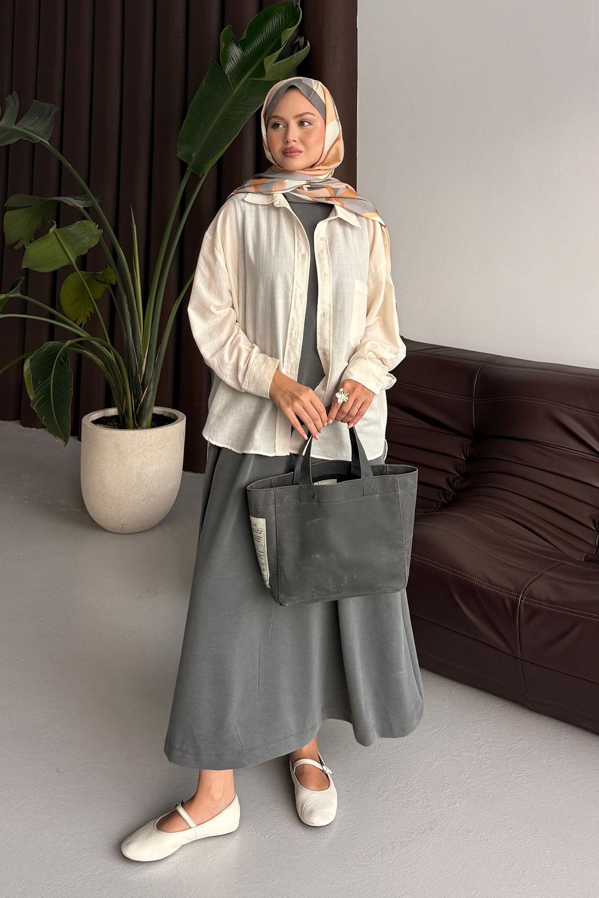 Sıfır Kol Elbise Gri