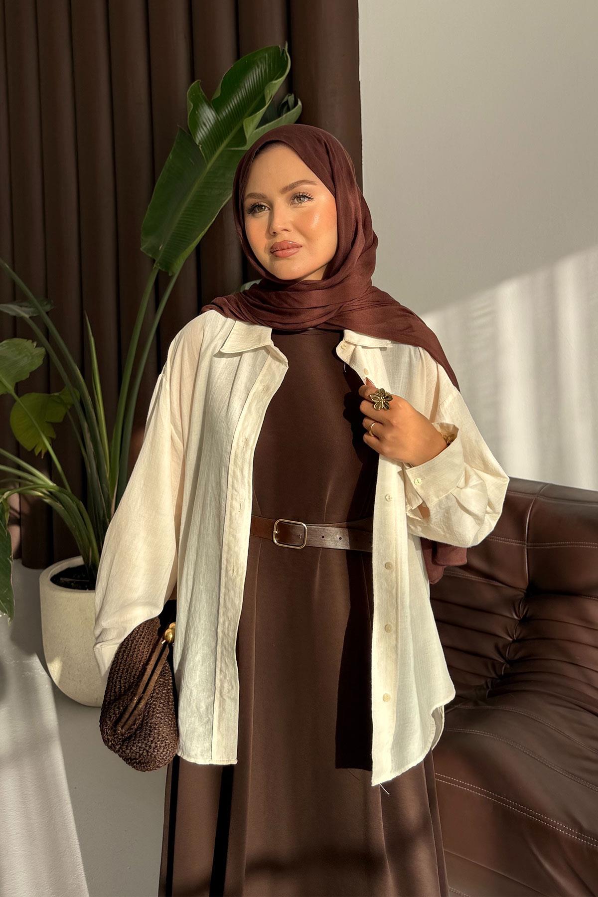 Sıfır Kol Elbise Kahverengi