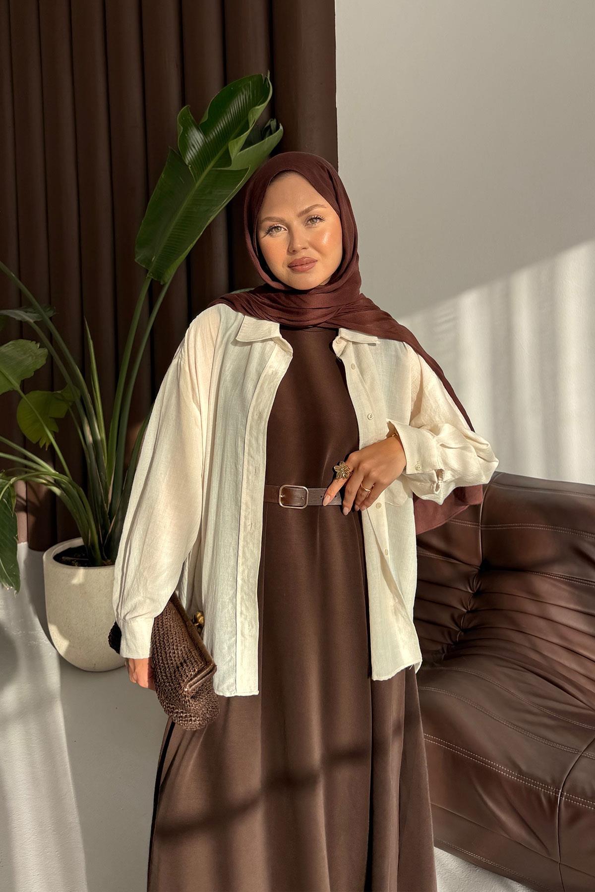 Sıfır Kol Elbise Kahverengi