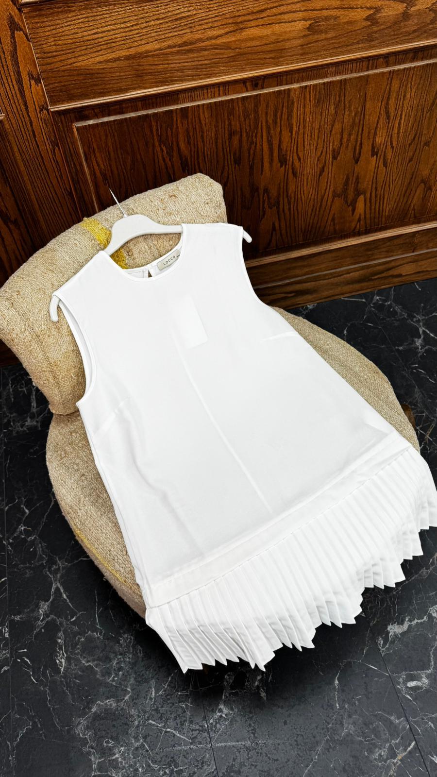 Sıfır Kol Pileli İçlik Beyaz