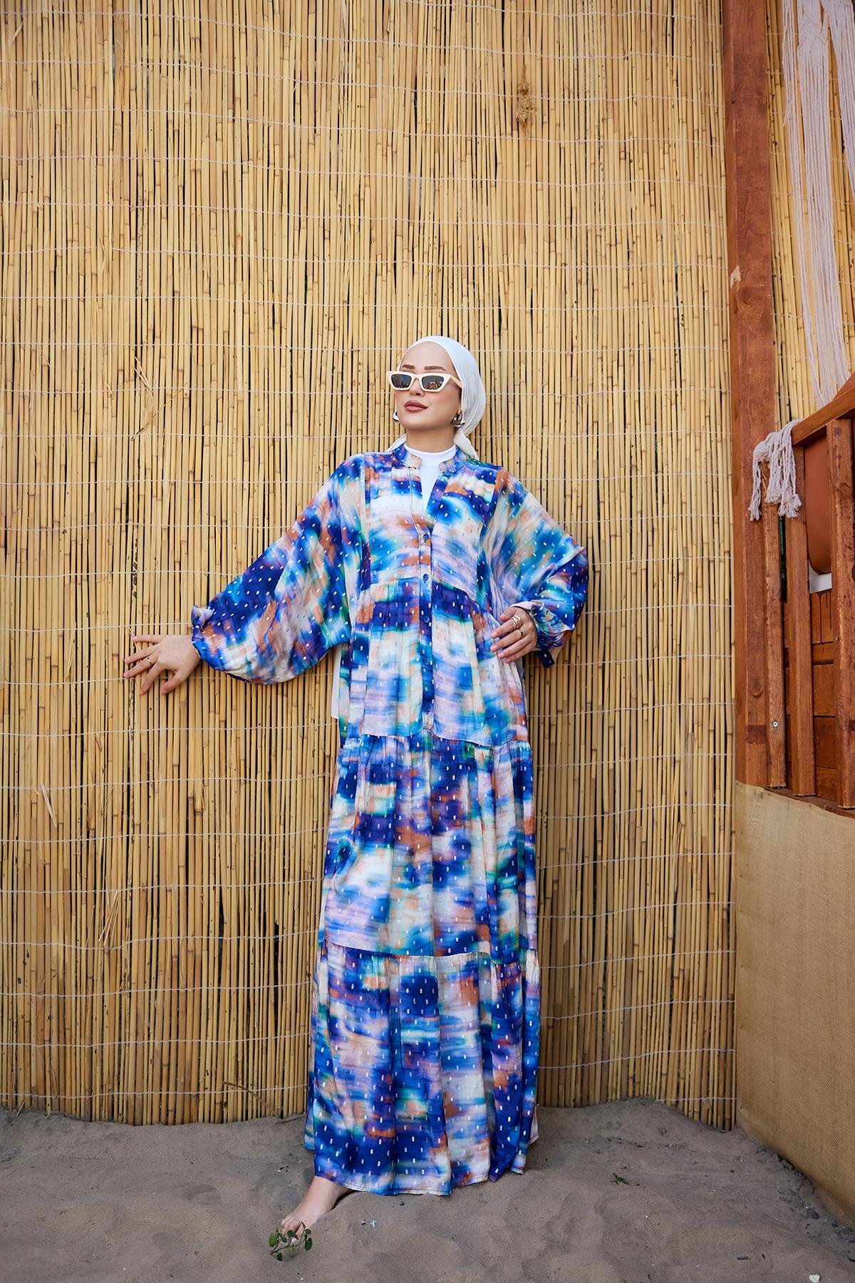 Sim Detay Elbise Mavi