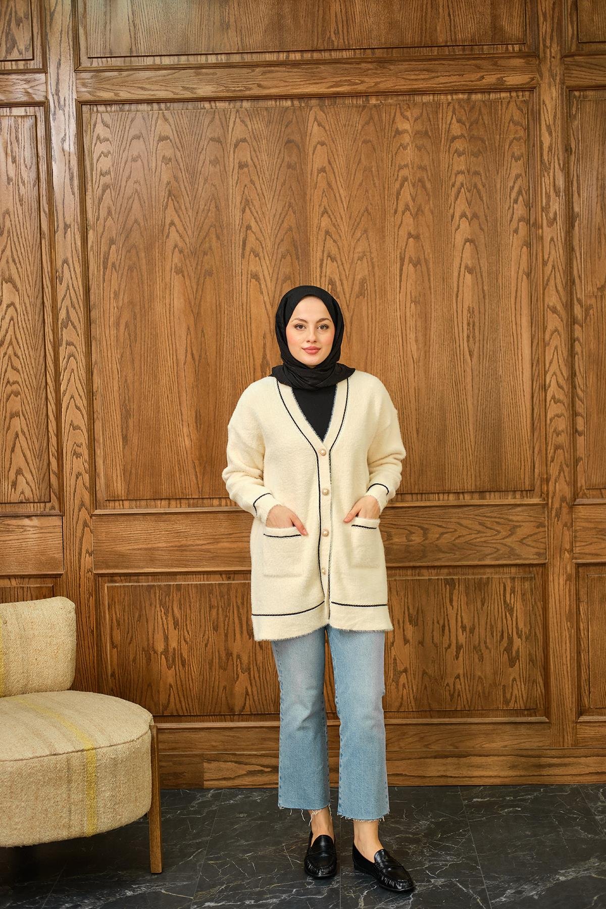 Sim Detay Hırka Bej