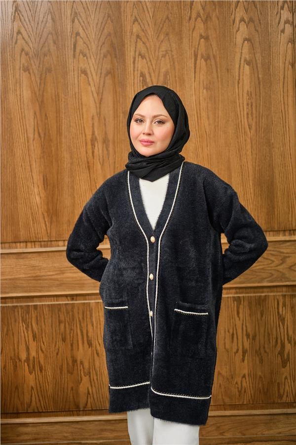 Sim Detay Hırka Siyah