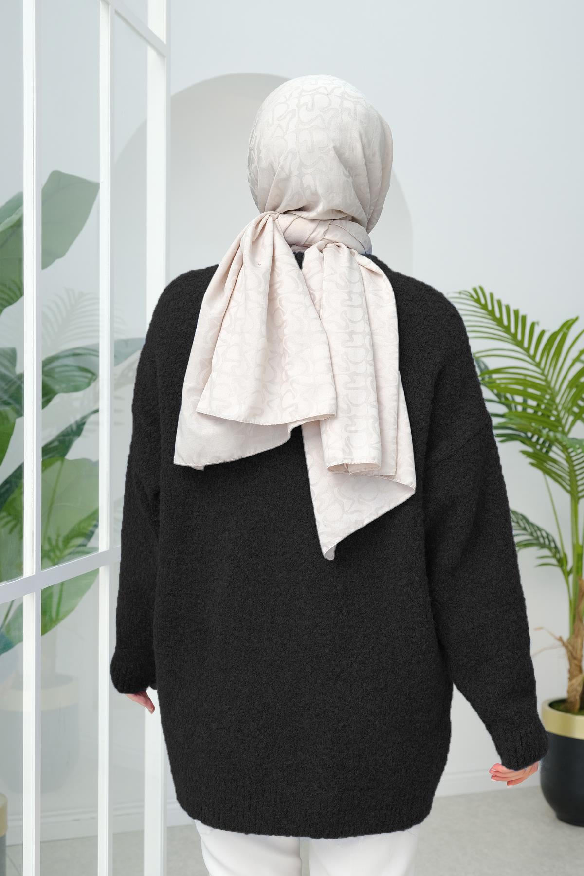 Sim Detay Triko Kazak Siyah