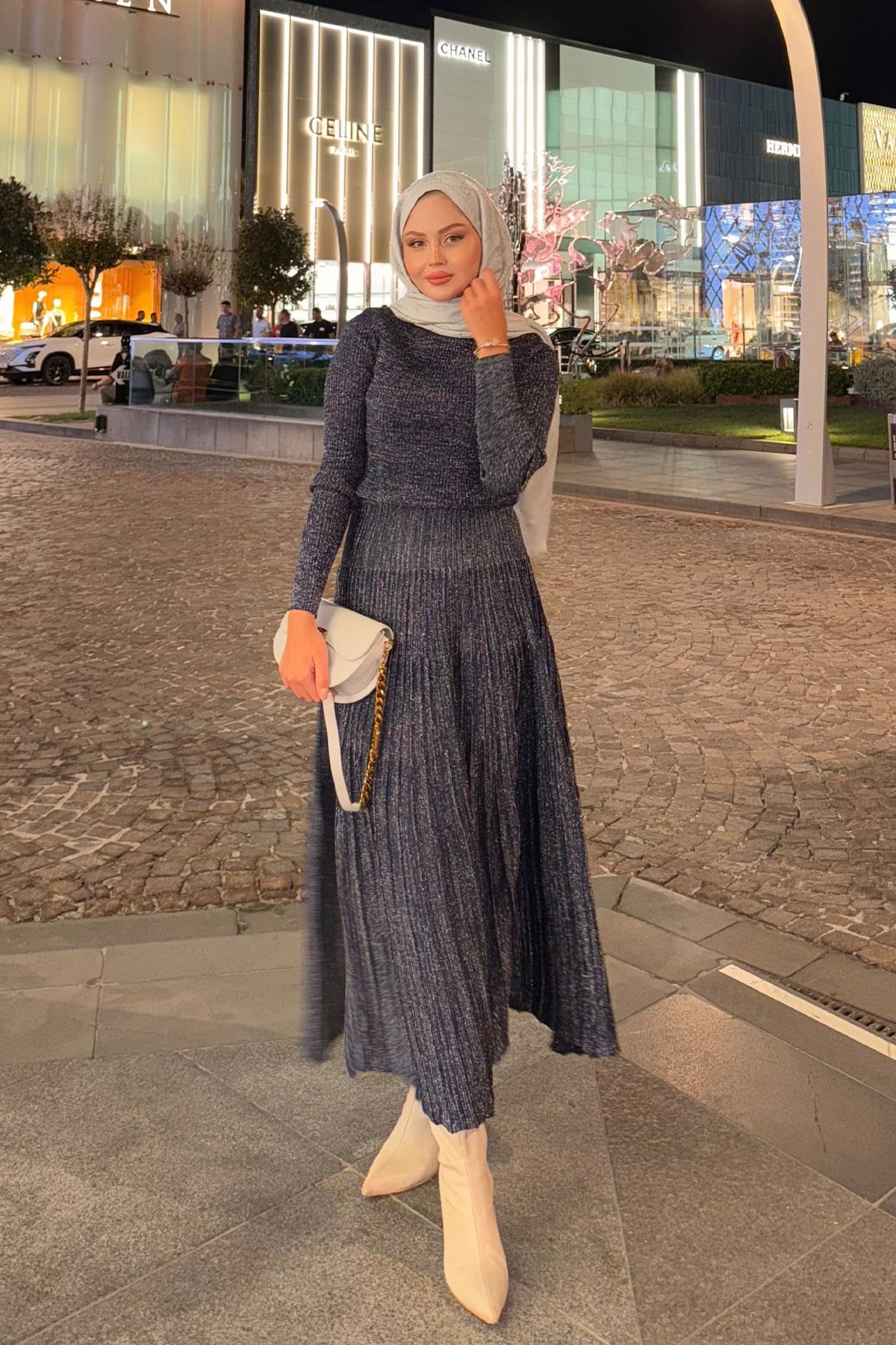 Sim Detaylı Elbise Lacivert